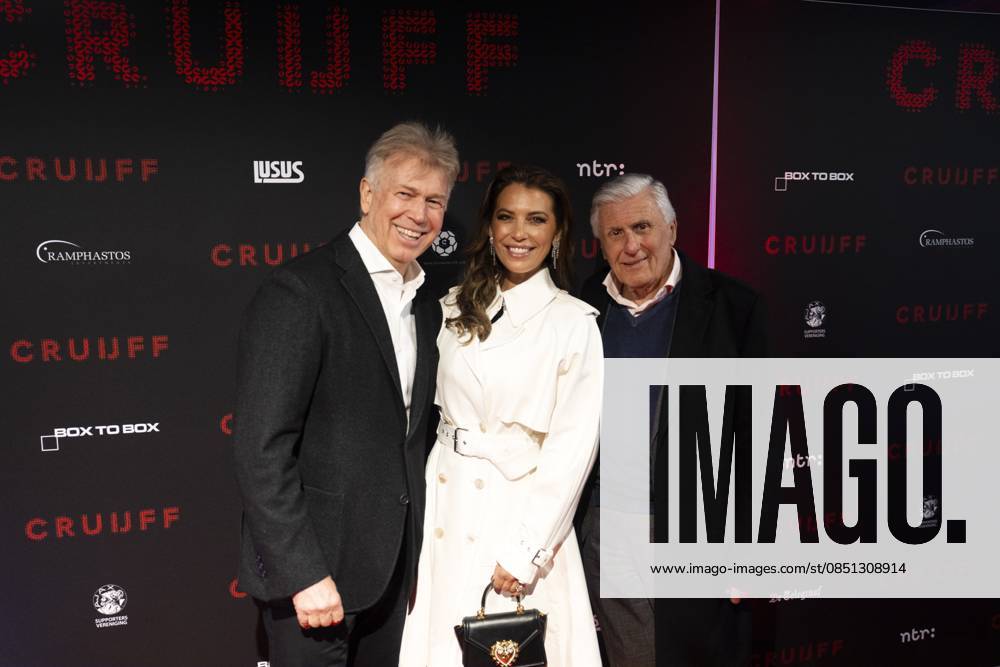 AMSTERDAM - From left to right: Marcel Boekhoorn, Rebecca Cabau van Kasbergen and Sjaak Swart prior to the world premiere of the four-part documentary Cruijff in the Johan Cruijff ArenA. JEROEN JUMELET ANP netherlands out - belgium out