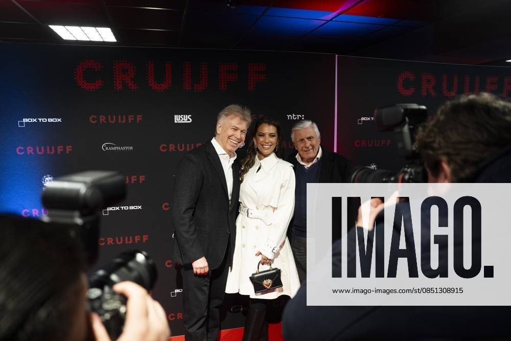 AMSTERDAM - From left to right: Marcel Boekhoorn, Rebecca Cabau van Kasbergen and Sjaak Swart prior to the world premiere of the four-part documentary Cruijff in the Johan Cruijff ArenA. JEROEN JUMELET ANP netherlands out - belgium out
