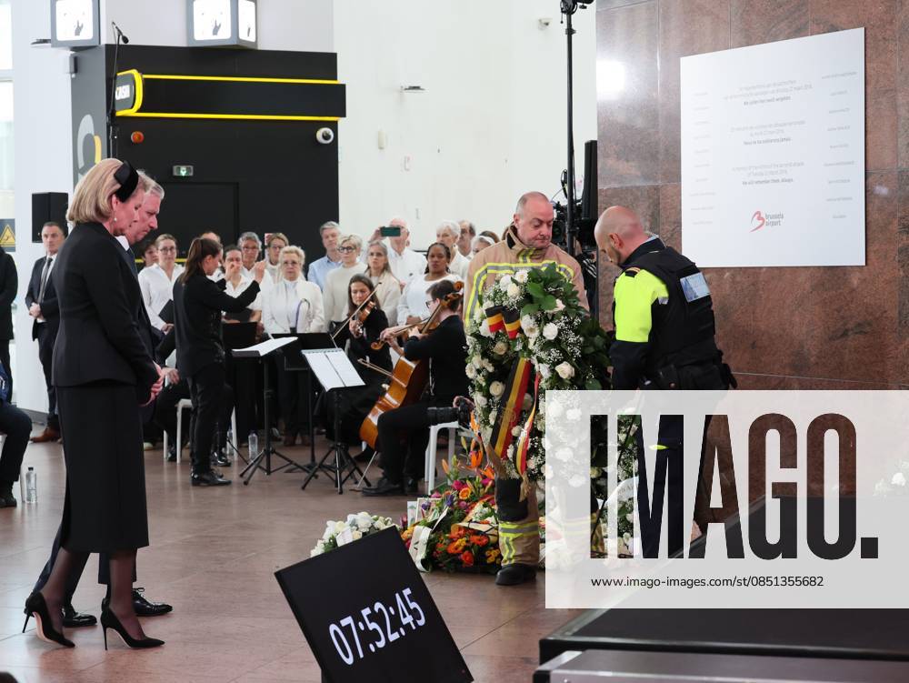 Queen Mathilde and King Philippe - Filip of Belgium pictured during the commemoration of the 22 03 2016 terror attacks in Brussels Airport, Sunday 22 March 2026 in Zaventem. On March 22 2016, 32 people were killed and 324 got injured in suicide bombings at Zaventem national airport and Maalbeek Maelbeek metro station, which were claimed by ISIL. BENOITxDOPPAGNE 168533218