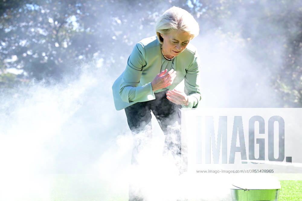 URSULA VON DER LEYEN AUSTRALIA VISIT, European Union president Ursula von der Leyen during a traditional smoking ceremony during a visit with Australias Governor General Sam Moystyn at Admiralty House in Sydney, Monday, March 23, 2026. ( NO ARCHIVING SYDNEY NEW SOUTH WALES AUSTRALIA