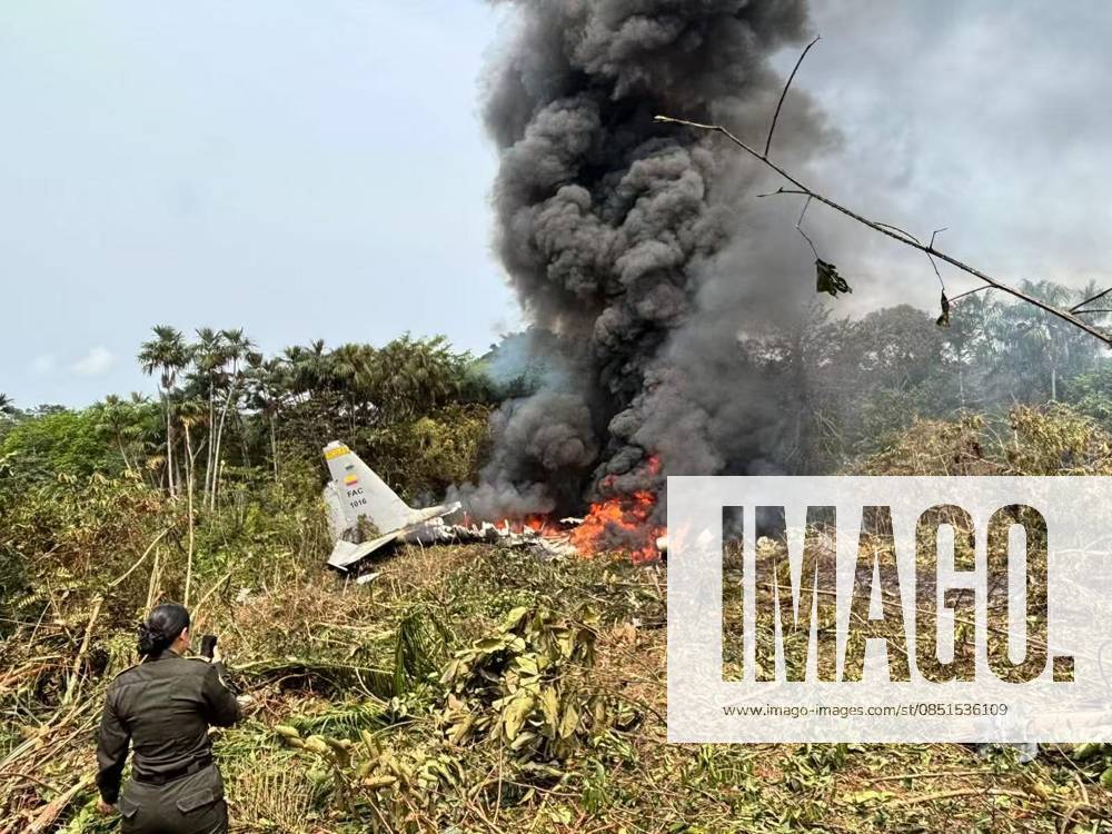 (260323) -- BOGOTA, March 23, 2026 -- Photo taken on March 23, 2026 shows a military aircraft crash site in the province of Putumayo, Colombia. The Colombian military said Monday that 48 people have been rescued after a military aircraft with 125 on board crashed Monday in the province of Putumayo. (Str Xinhua) COLOMBIA-PUTUMAYO-MILITARY AIRCRAFT-CRASH LixZijian