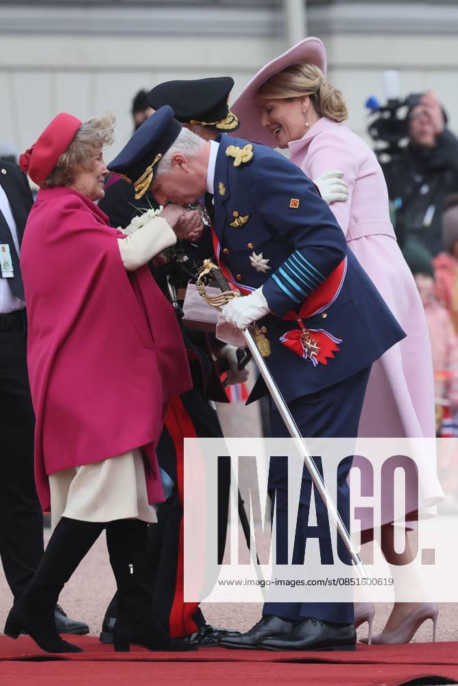 Queen Sonja of Norway, King Philippe - Filip of Belgium and pictured during the official welcome ceremony at Norwegian Royal Palace in Oslo, on the first day of the official state visit of the Belgian royal couple to Norway, on Tuesday 24 March 2026. Belgian monarchs are on an official state visit to Norway from 24 to 26 March 2026. BENOITxDOPPAGNE 168750323