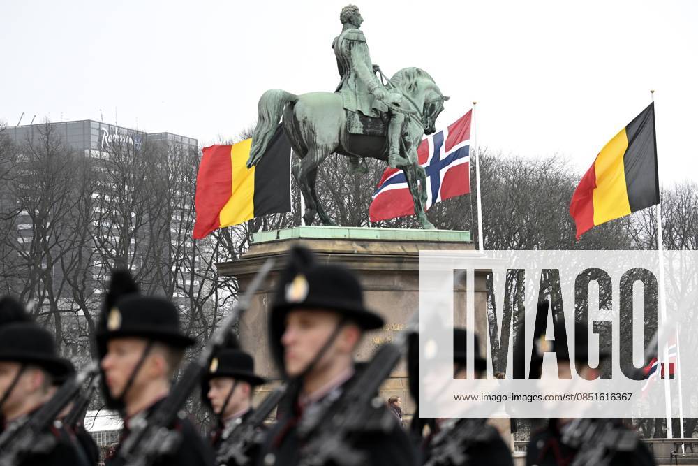 State Visit of King Philippe and Queen Mathilde to Norway (Day 1) OSLO, NORWAY - MARCH 24 : State Visit of King Philippe and Queen Mathilde to Norway (Day 1) : Official welcoming ceremony at the Royal Palace : 1) Outside: arrival of King Harald, Queen Sonja & National anthems & Inspection of the Guard of Honour (by HRH Crown Prince Haakon and HM the King Philippe and Queen Mathilde) on March 24, 2026 in Oslo, Norway, 24 03 2026 Oslo Norway