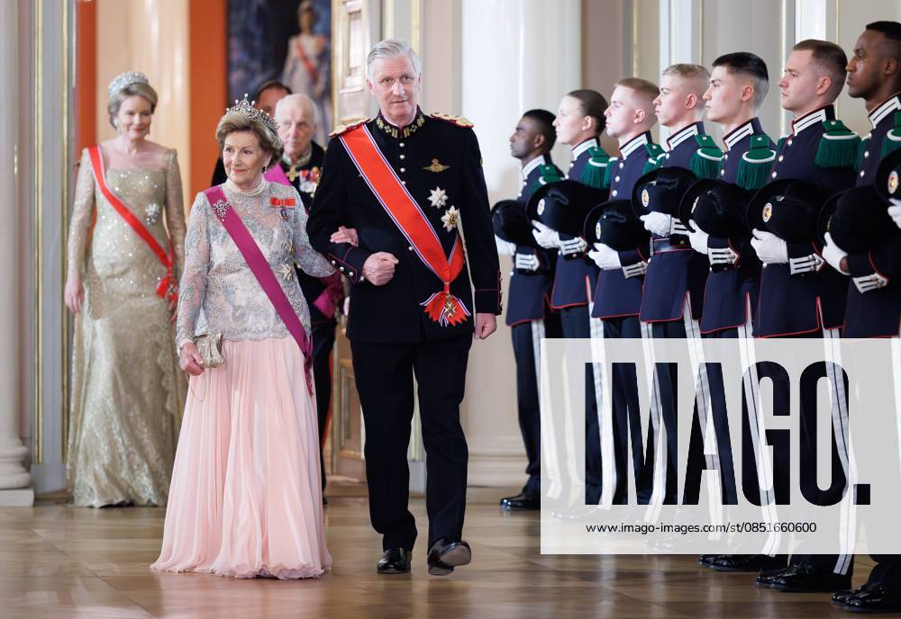 Queen Sonja of Norway and King Philippe - Filip of Belgium arrive for the State Banquet hosted by Norwegian royal family in the Royal Palace in Oslo, on the first day of the official state visit of the Belgian royal couple to Norway, on Tuesday 24 March 2026. Belgian monarchs are on an official state visit to Norway from 24 to 26 March 2026. BENOITxDOPPAGNE 168803136