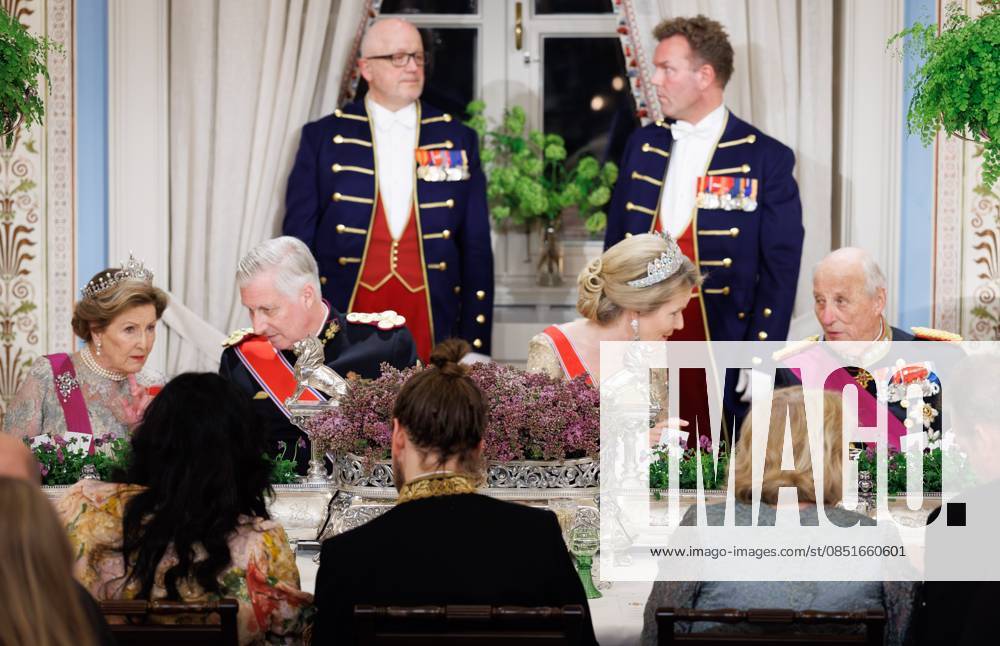 Queen Sonja of Norway, King Philippe - Filip of Belgium, Queen Mathilde of Belgium and King Harald V of Norway pictured at the State Banquet hosted by Norwegian royal family in the Royal Palace in Oslo, on the first day of the official state visit of the Belgian royal couple to Norway, on Tuesday 24 March 2026. Belgian monarchs are on an official state visit to Norway from 24 to 26 March 2026. BENOITxDOPPAGNE 168803139