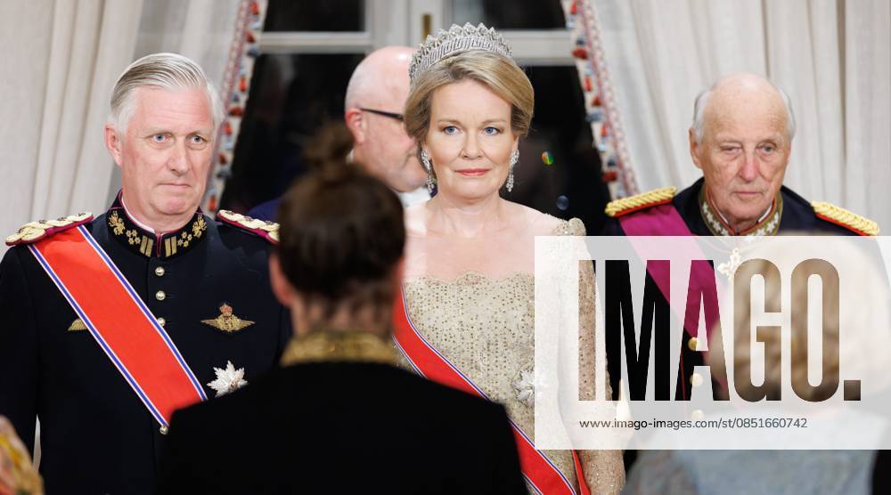 King Philippe - Filip of Belgium, Queen Mathilde of Belgium and King Harald V of Norway pictured at the State Banquet hosted by Norwegian royal family in the Royal Palace in Oslo, on the first day of the official state visit of the Belgian royal couple to Norway, on Tuesday 24 March 2026. Belgian monarchs are on an official state visit to Norway from 24 to 26 March 2026. BENOITxDOPPAGNE 168803147