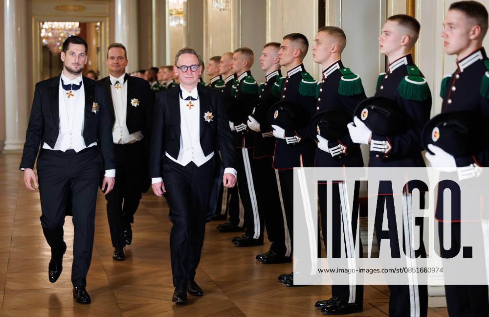 Walloon Minister President and minister of Finance, Budget, Research in the FWB Adrien Dolimont, German Community Minister President Oliver Paasch and Brussels region Minister-President Boris Dillies pictured ahead of the State Banquet hosted by Norwegian royal family in the Royal Palace in Oslo, on the first day of the official state visit of the Belgian royal couple to Norway, on Tuesday 24 March 2026. Belgian monarchs are on an official state visit to Norway from 24 to 26 March 2026. BENOITxDOPPAGNE 168803160