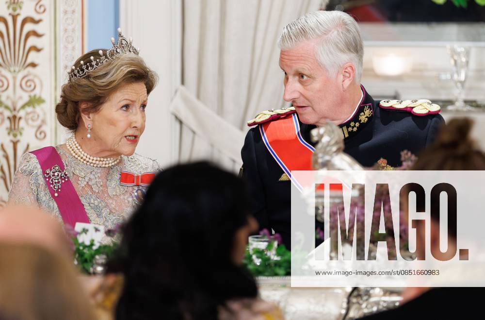 Queen Sonja of Norway and King Philippe - Filip of Belgium pictured at the State Banquet hosted by Norwegian royal family in the Royal Palace in Oslo, on the first day of the official state visit of the Belgian royal couple to Norway, on Tuesday 24 March 2026. Belgian monarchs are on an official state visit to Norway from 24 to 26 March 2026. BENOITxDOPPAGNE 168803176