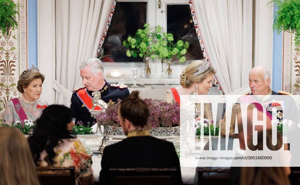 Queen Sonja of Norway, King Philippe - Filip of Belgium, Queen Mathilde of Belgium and King Harald V of Norway pictured at the State Banquet hosted by Norwegian royal family in the Royal Palace in Oslo, on the first day of the official state visit of the Belgian royal couple to Norway, on Tuesday 24 March 2026. Belgian monarchs are on an official state visit to Norway from 24 to 26 March 2026. BENOITxDOPPAGNE 168803183