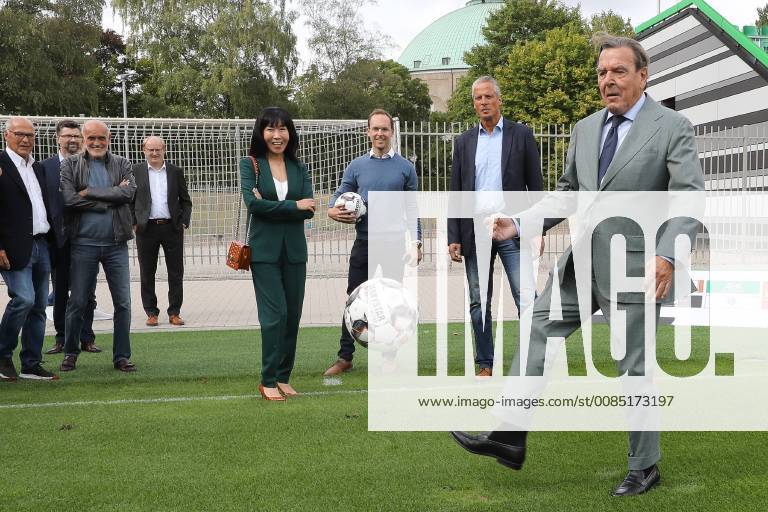 Hanover Former Chancellor Gerhard Schröder 74 with wife Soyeon Kim visiting the Hannover 96 Sport Academy