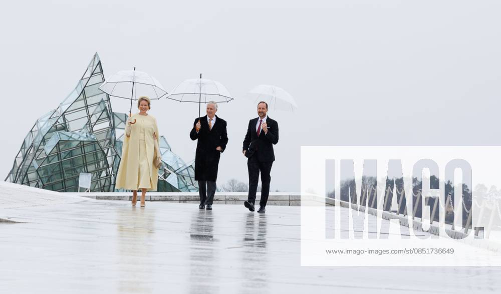 Queen Mathilde, King Philippe - Filip of Belgium and Crown Prince Haakon Magnus of Norway arrive for a round table discussion at the Norwegian Opera House in Oslo on day two of the official state visit of the Belgian royal couple to Norway, on Wednesday 25 March 2026. Belgian monarchs are on an official state visit to Norway from 24 to 26 March 2026. BENOITxDOPPAGNE 168855112