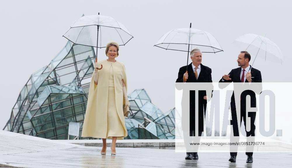 Queen Mathilde, King Philippe - Filip of Belgium and Crown Prince Haakon Magnus of Norway arrive for a round table discussion at the Norwegian Opera House in Oslo on day two of the official state visit of the Belgian royal couple to Norway, on Wednesday 25 March 2026. Belgian monarchs are on an official state visit to Norway from 24 to 26 March 2026. BENOITxDOPPAGNE 168855198