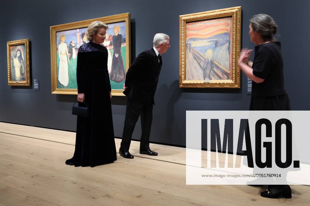 Queen Mathilde of Belgium and King Philippe - Filip of Belgium pictured during a guided visit to the Munch room of the National Museum in Oslo, on day two of the official state visit of the Belgian royal couple to Norway, on Wednesday 25 March 2026. Belgian monarchs are on an official state visit to Norway from 24 to 26 March 2026. BENOITxDOPPAGNE 168890443
