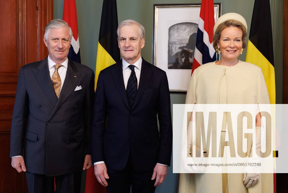 King Philippe - Filip of Belgium, Norway Prime Minister Jonas Gahr Store and Queen Mathilde of Belgium pictured ahead of a diplomatic meeting in Oslo, on day two of the official state visit of the Belgian royal couple to Norway, on Wednesday 25 March 2026. Belgian monarchs are on an official state visit to Norway from 24 to 26 March 2026. BENOITxDOPPAGNE 168891317