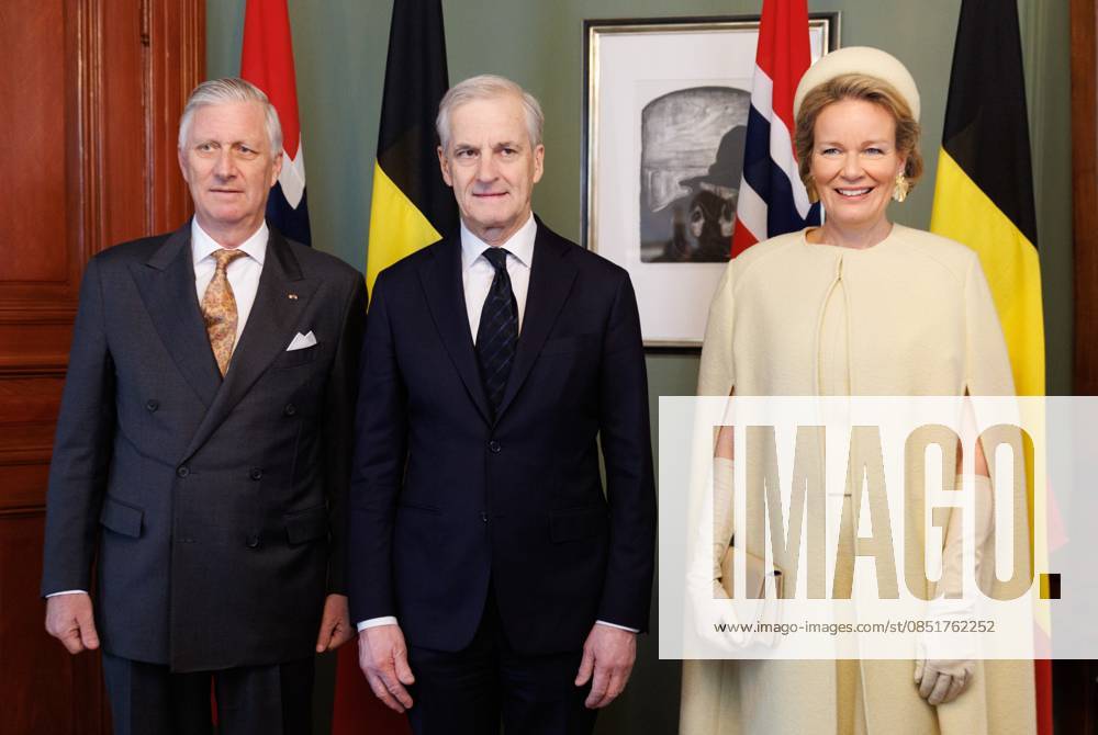 King Philippe - Filip of Belgium, Norway Prime Minister Jonas Gahr Store and Queen Mathilde of Belgium pictured ahead of a diplomatic meeting in Oslo, on day two of the official state visit of the Belgian royal couple to Norway, on Wednesday 25 March 2026. Belgian monarchs are on an official state visit to Norway from 24 to 26 March 2026. BENOITxDOPPAGNE 168891318