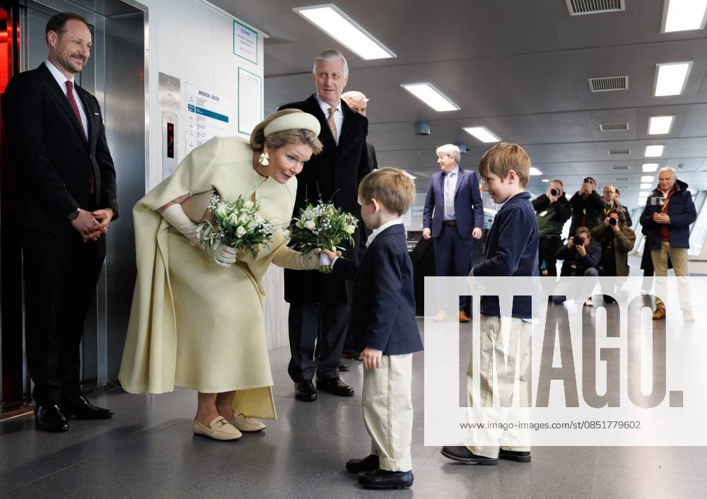 Crown Prince Haakon Magnus of Norway, Queen Mathilde of Belgium and King Philippe - Filip of Belgium pictured during a visit to the DEME wind turbine installation vessel Norse Wind in Oslo, on day two of the official state visit of the Belgian royal couple to Norway, on Wednesday 25 March 2026. Belgian monarchs are on an official state visit to Norway from 24 to 26 March 2026. BENOITxDOPPAGNE 168902183