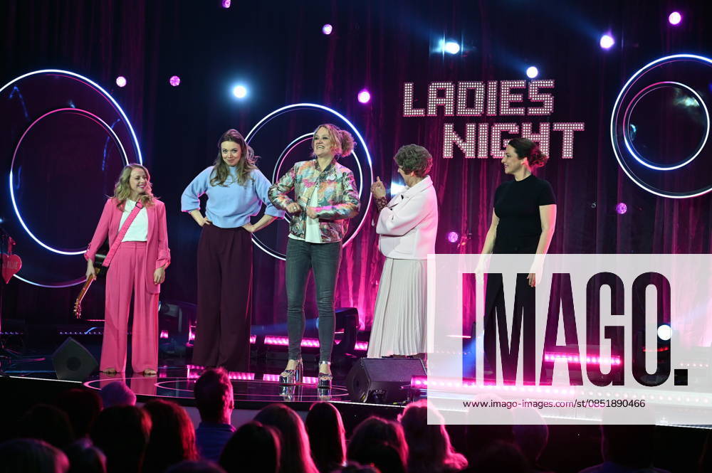 Miss Allie, l r, Victoria Abelmann Brockmann, Lisa Feller, Lioba Albus and Eva Eiselt on stage at the ARD show Ladies Night the only comedy and cabaret show with an all-female cast on German-speaking television Broadcast date 18 04 2026 Das Erste
