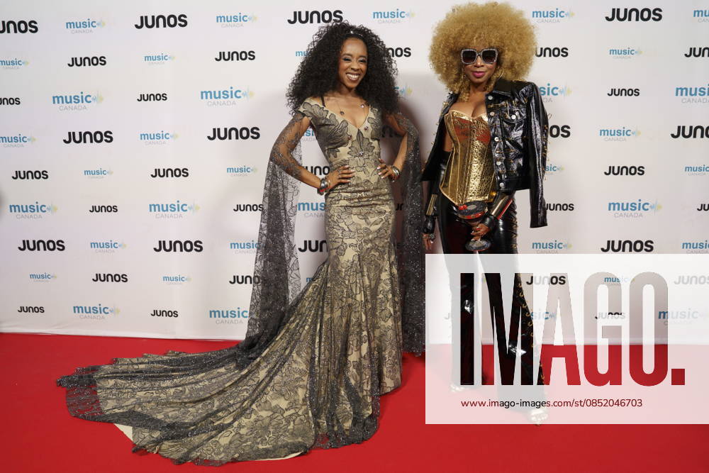 Hamilton, On, CAN: Samora, left, and Ammoye, nominated for Reggae Recording of the Year, on the red carpet at the 2026 Juno Awards Gala in Hamilton, Saturday, March 28, 2026. Hamilton CAN - ZUMAc35_ 20260328_zaf_c35_208