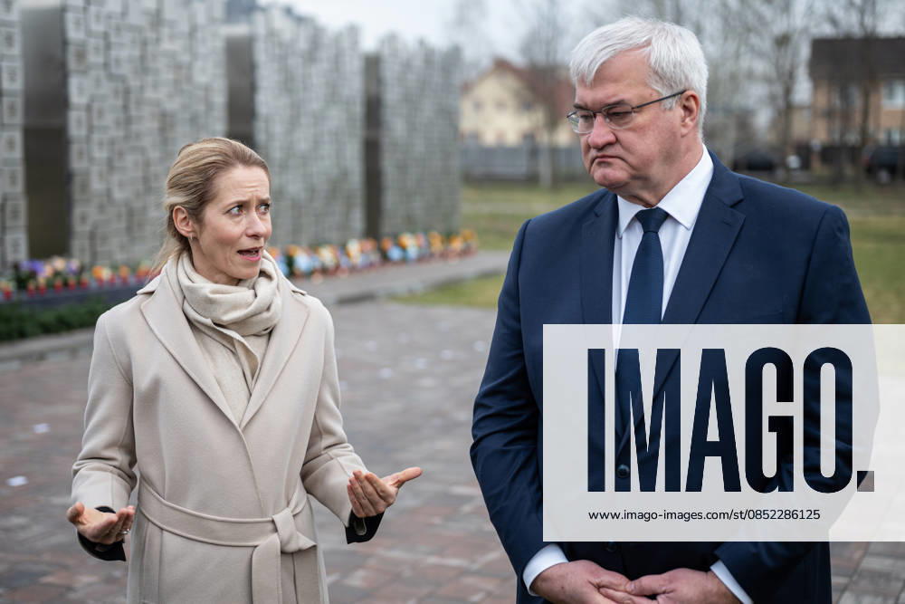 Ukrainian FM and European diplomats honor the victims of Russian attacks on Bucha BUCHA, UKRAINE - MARCH 31: The Vice President of the European Commission Kaja Kallas (J) and the Minister of Foreign affairs of Ukraine Andrii Sybiha (R) speak to the press in Bucha, Ukraine on March 31, 2026. Danylo Antoniuk Anadolu Bucha Ukraine. Editorial use only. Please get in touch for any other usage.