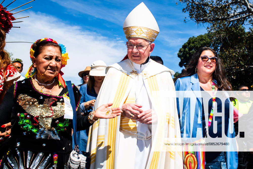 Archbishop JOSE GOMEZ (center) walks towards the stage during the yearly Blessing of the Animals at Olvera Street on Saturday, April 4, 2026 in Los Angeles, California. Los Angeles USA - ZUMAh206 20260404_znp_h206_002