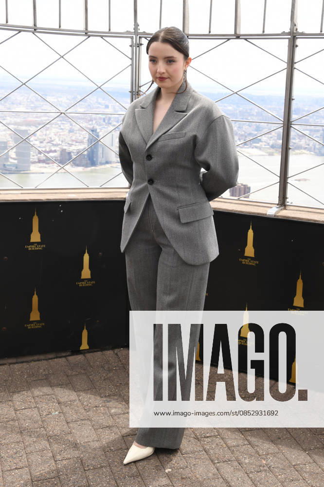 NEW YORK, NY- APRIL 7: Lucy Halliday pictured as the cast of Hulus The Testaments to Visit the Empire State Building Ahead of April 8 Premiere on April 7, 2026 in New York City.
