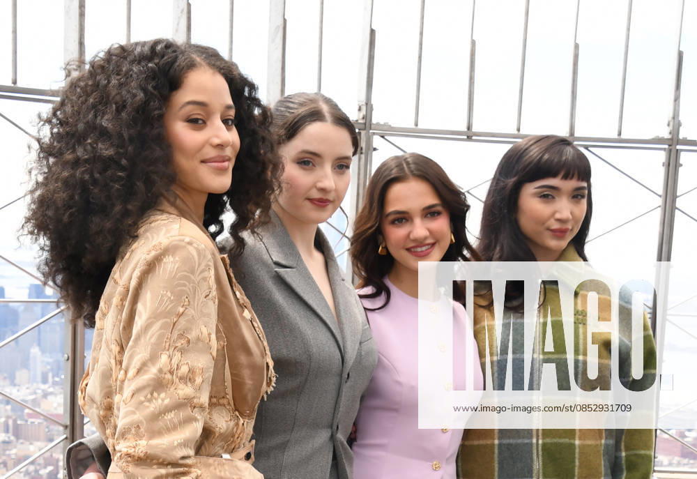 NEW YORK, NY- APRIL 7: Chase Infiniti. Lucy Halliday, Mattea Conforti and Rowan Blanchard pictured as the cast of Hulus The Testaments to Visit the Empire State Building Ahead of April 8 Premiere on April 7, 2026 in New York City.