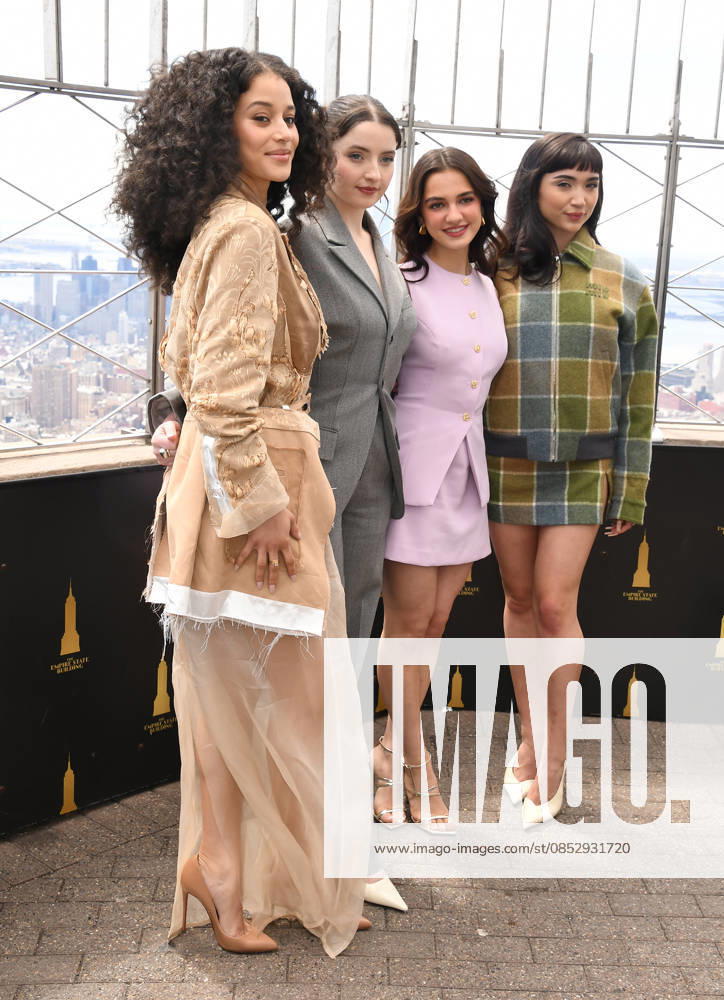 NEW YORK, NY- APRIL 7: Chase Infiniti. Lucy Halliday, Mattea Conforti and Rowan Blanchard pictured as the cast of Hulus The Testaments to Visit the Empire State Building Ahead of April 8 Premiere on April 7, 2026 in New York City.