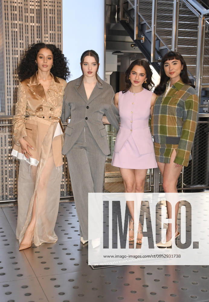 NEW YORK, NY- APRIL 7: Chase Infiniti. Lucy Halliday, Mattea Conforti and Rowan Blanchard pictured as the cast of Hulus The Testaments to Visit the Empire State Building Ahead of April 8 Premiere on April 7, 2026 in New York City.