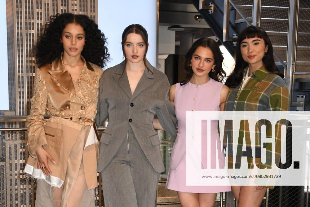 NEW YORK, NY- APRIL 7: Chase Infiniti. Lucy Halliday, Mattea Conforti and Rowan Blanchard pictured as the cast of Hulus The Testaments to Visit the Empire State Building Ahead of April 8 Premiere on April 7, 2026 in New York City.