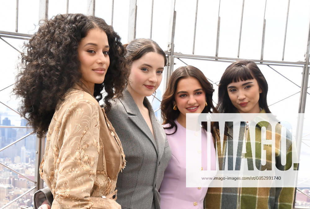 NEW YORK, NY- APRIL 7: Chase Infiniti. Lucy Halliday, Mattea Conforti and Rowan Blanchard pictured as the cast of Hulus The Testaments? to Visit the Empire State Building Ahead of April 8 Premiere on April 7, 2026 in New York City.