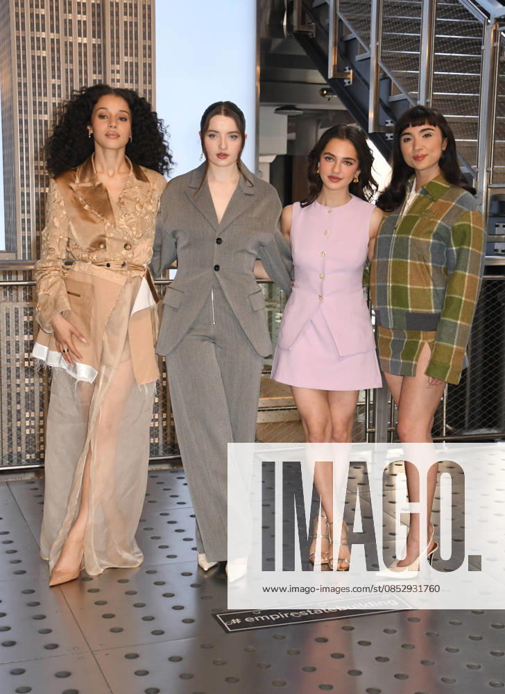 NEW YORK, NY- APRIL 7: Chase Infiniti. Lucy Halliday, Mattea Conforti and Rowan Blanchard pictured as the cast of Hulus The Testaments to Visit the Empire State Building Ahead of April 8 Premiere on April 7, 2026 in New York City.