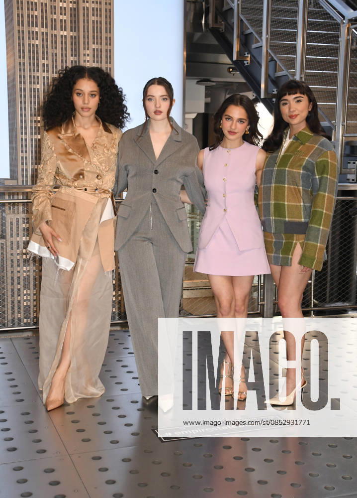 NEW YORK, NY- APRIL 7: Chase Infiniti. Lucy Halliday, Mattea Conforti and Rowan Blanchard pictured as the cast of Hulus The Testaments to Visit the Empire State Building Ahead of April 8 Premiere on April 7, 2026 in New York City.