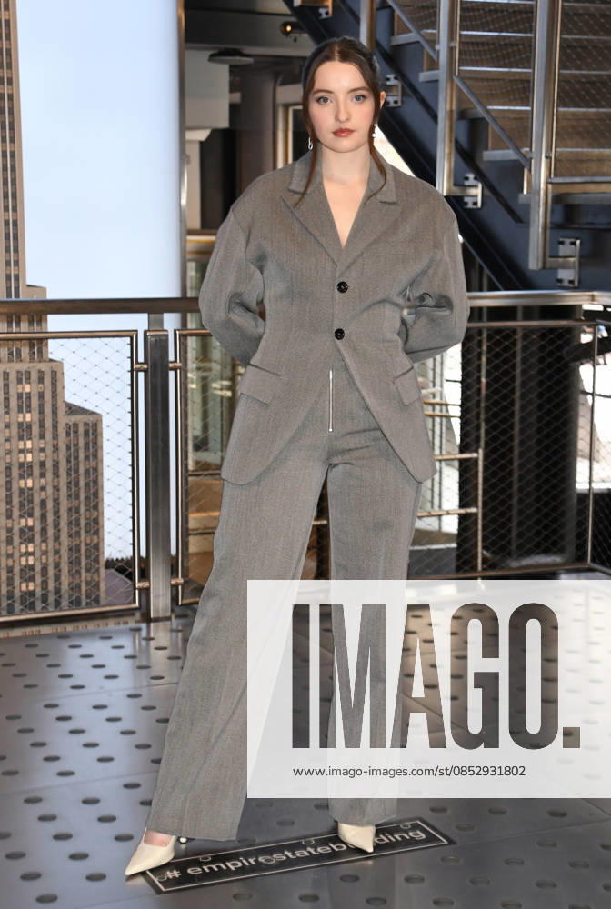 NEW YORK, NY- APRIL 7: Lucy Halliday pictured as the cast of Hulus The Testaments to Visit the Empire State Building Ahead of April 8 Premiere on April 7, 2026 in New York City.