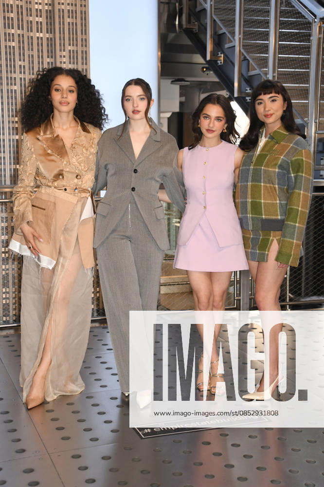 NEW YORK, NY- APRIL 7: Chase Infiniti. Lucy Halliday, Mattea Conforti and Rowan Blanchard pictured as the cast of Hulus The Testaments to Visit the Empire State Building Ahead of April 8 Premiere on April 7, 2026 in New York City.