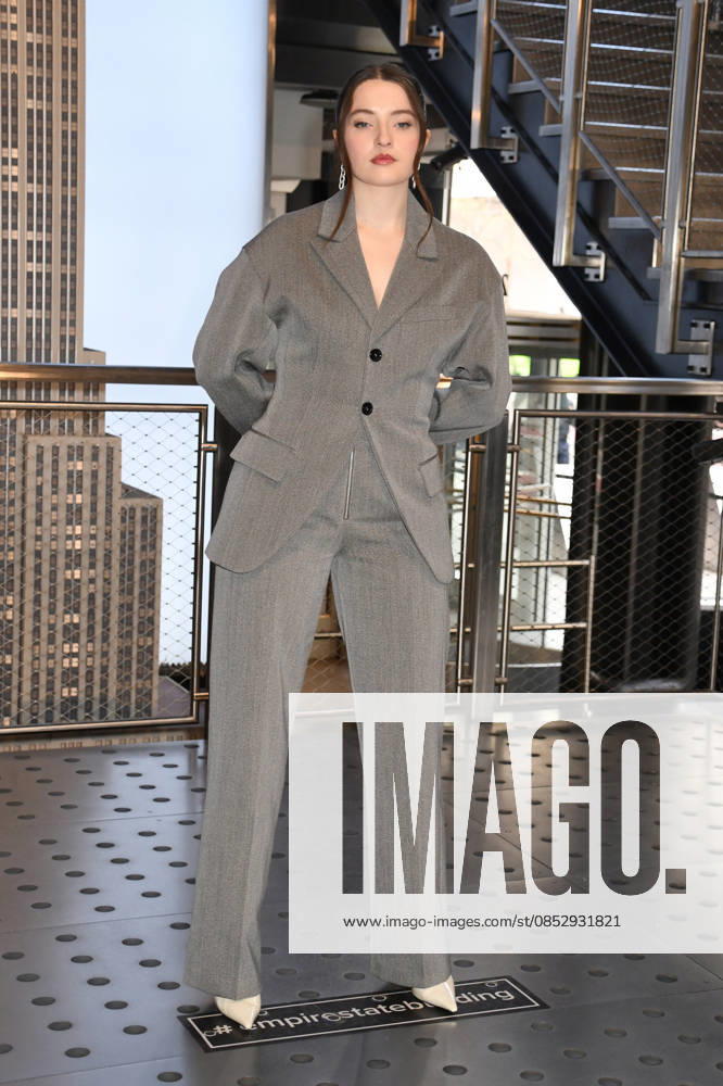 NEW YORK, NY- APRIL 7: Lucy Halliday pictured as the cast of Hulus The Testaments to Visit the Empire State Building Ahead of April 8 Premiere on April 7, 2026 in New York City.