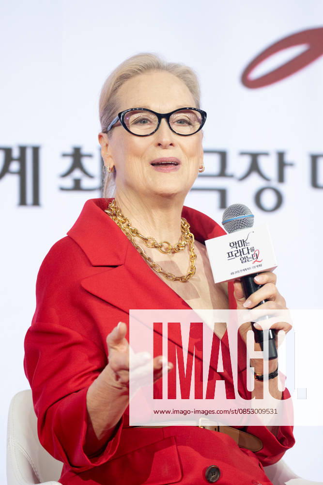 Meryl Streep, Apr 8, 2026 : Actress Meryl Streep at a press conference for the comedy drama film The Devil Wears Prada 2 in Seoul, South Korea. aflo_326274765