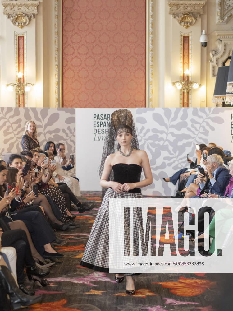 MADRID, SPAIN - APRIL 12: A model showcases a creation by TRADICIONES ISABELA during the Pasarela Espao±ola LimeLife at Casino Gran Via on April 12, 2026 in Madrid, Spain. Madrid Spain - ZUMAh199 20260412_zip_h199_013