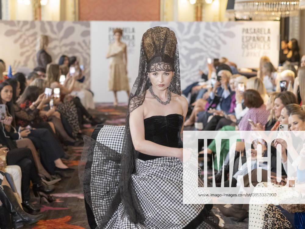 MADRID, SPAIN - APRIL 12: A model showcases a creation by TRADICIONES ISABELA during the Pasarela Espao±ola LimeLife at Casino Gran Via on April 12, 2026 in Madrid, Spain. Madrid Spain - ZUMAh199 20260412_zip_h199_014