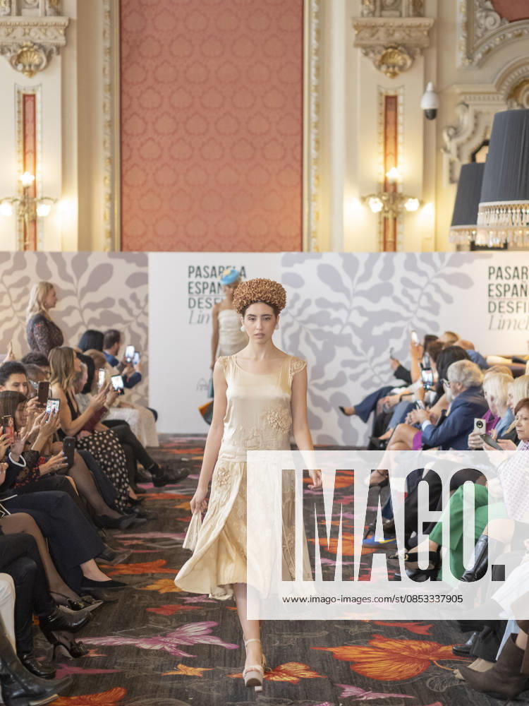 MADRID, SPAIN - APRIL 12: A model showcases a creation by TRADICIONES ISABELA during the Pasarela Espao±ola LimeLife at Casino Gran Via on April 12, 2026 in Madrid, Spain. Madrid Spain - ZUMAh199 20260412_zip_h199_016