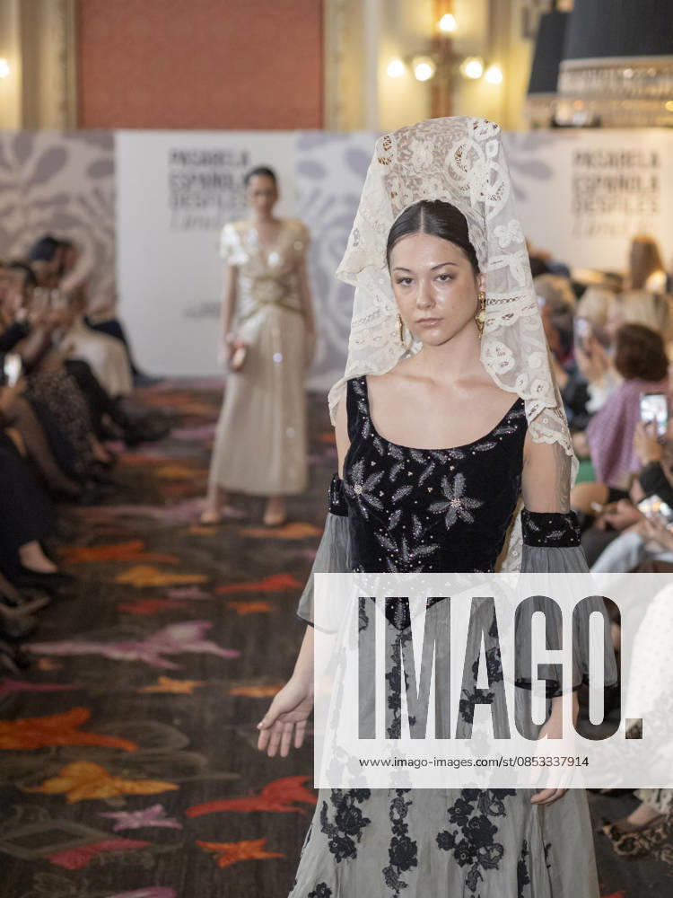 MADRID, SPAIN - APRIL 12: A model showcases a creation by TRADICIONES ISABELA during the Pasarela Espao±ola LimeLife at Casino Gran Via on April 12, 2026 in Madrid, Spain. Madrid Spain - ZUMAh199 20260412_zip_h199_011