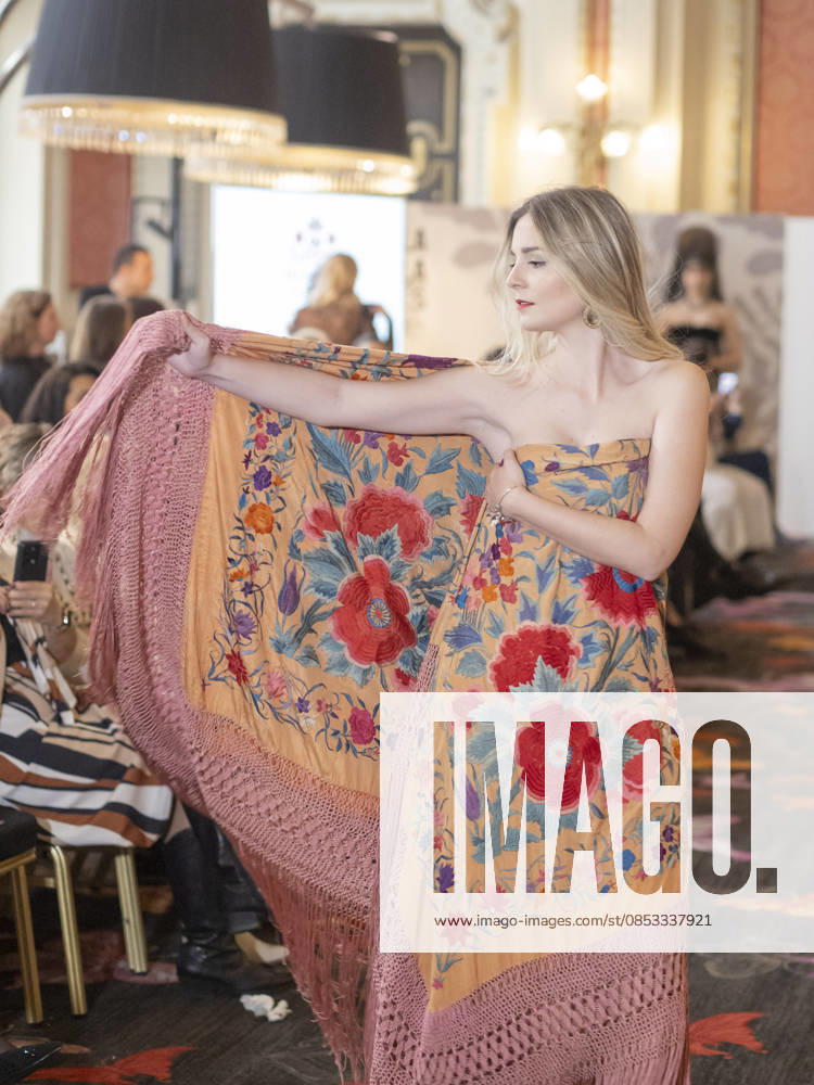 MADRID, SPAIN - APRIL 12: A model showcases a creation by TRADICIONES ISABELA during the Pasarela Espao±ola LimeLife at Casino Gran Via on April 12, 2026 in Madrid, Spain. Madrid Spain - ZUMAh199 20260412_zip_h199_020