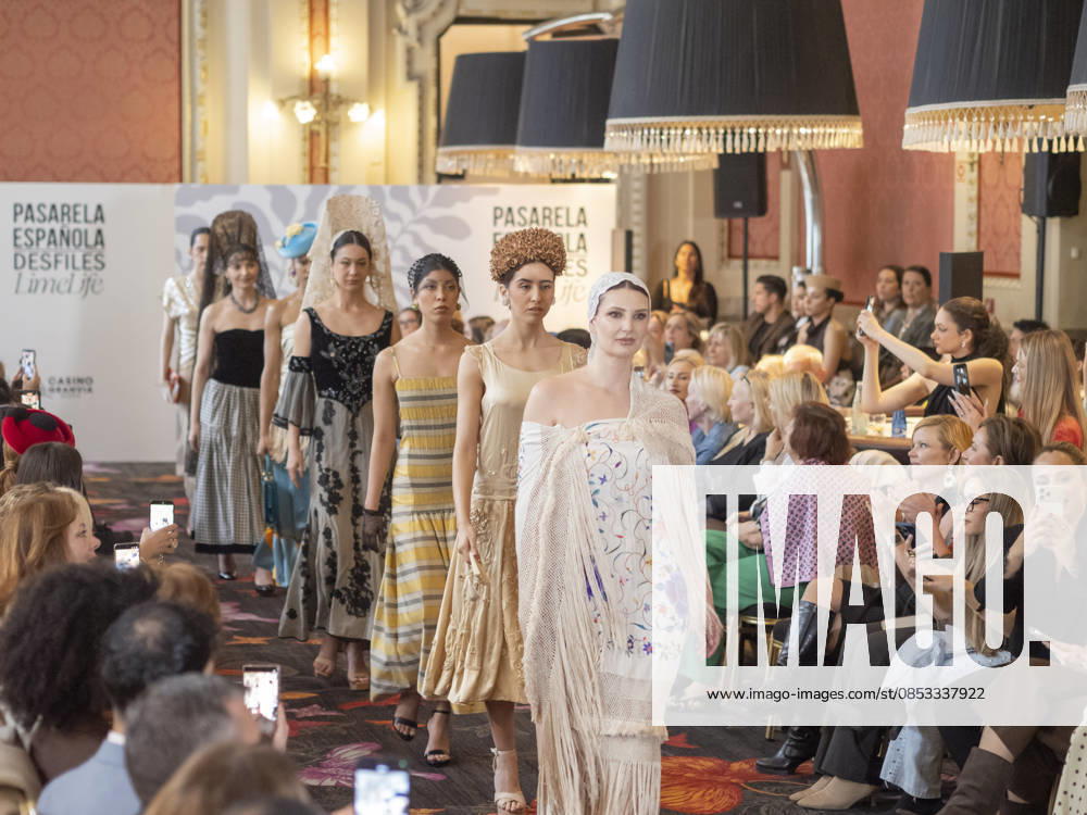 MADRID, SPAIN - APRIL 12: A model showcases a creation by TRADICIONES ISABELA during the Pasarela Espao±ola LimeLife at Casino Gran Via on April 12, 2026 in Madrid, Spain. Madrid Spain - ZUMAh199 20260412_zip_h199_021