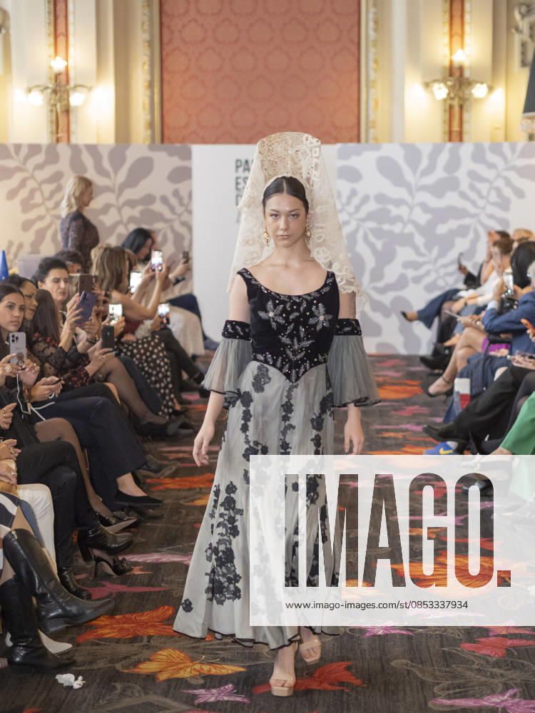 MADRID, SPAIN - APRIL 12: A model showcases a creation by TRADICIONES ISABELA during the Pasarela Espao±ola LimeLife at Casino Gran Via on April 12, 2026 in Madrid, Spain. Madrid Spain - ZUMAh199 20260412_zip_h199_008