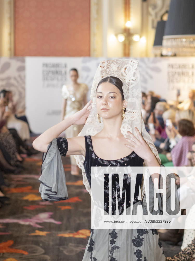 MADRID, SPAIN - APRIL 12: A model showcases a creation by TRADICIONES ISABELA during the Pasarela Espao±ola LimeLife at Casino Gran Via on April 12, 2026 in Madrid, Spain. Madrid Spain - ZUMAh199 20260412_zip_h199_009