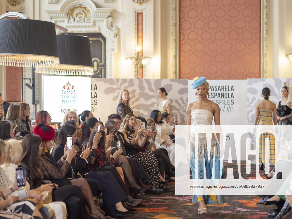 MADRID, SPAIN - APRIL 12: A model showcases a creation by TRADICIONES ISABELA during the Pasarela Espao±ola LimeLife at Casino Gran Via on April 12, 2026 in Madrid, Spain. Madrid Spain - ZUMAh199 20260412_zip_h199_015
