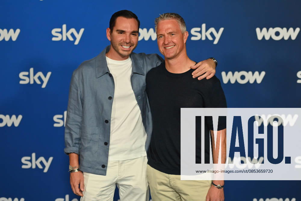 V re Ralf SCHUMACHER with partner Etienne BOUSQUET CASSAGNE Munich program presentation SKY SPOTLIGHT, Sky Originals on 15 04 2026 at the Hotel Bayerischer Hof