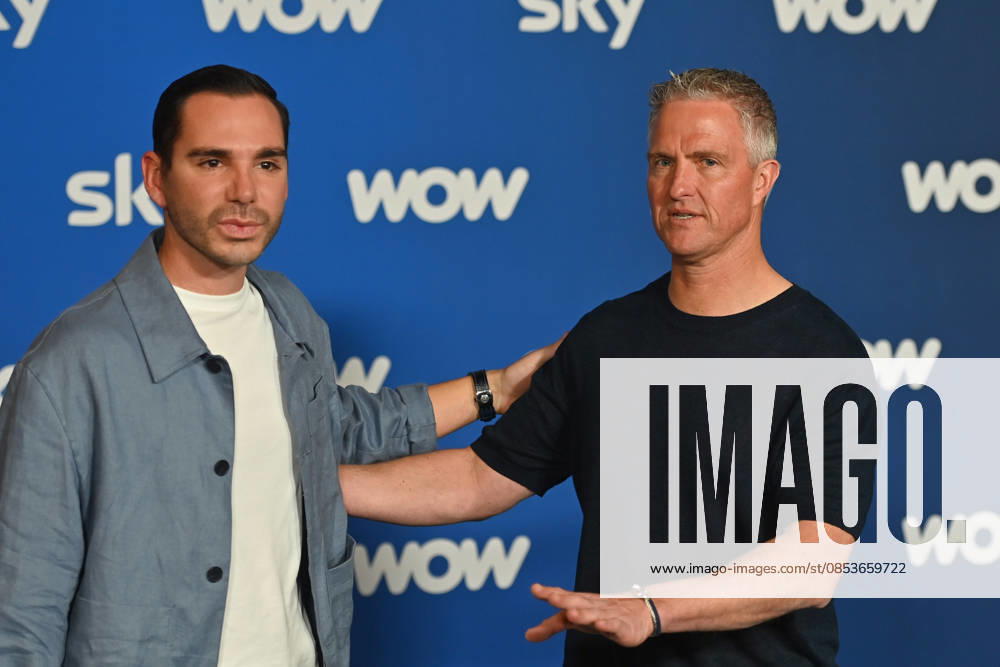 V re Ralf SCHUMACHER with partner Etienne BOUSQUET CASSAGNE Munich program presentation SKY SPOTLIGHT, Sky Originals on 15 04 2026 at the Hotel Bayerischer Hof