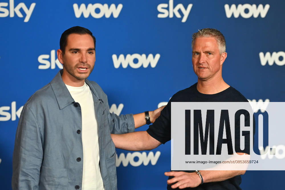 V re Ralf SCHUMACHER with partner Etienne BOUSQUET CASSAGNE Munich program presentation SKY SPOTLIGHT, Sky Originals on 15 04 2026 at the Hotel Bayerischer Hof