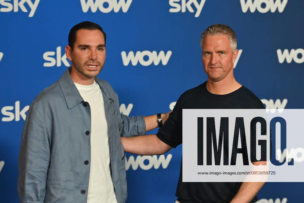 V re Ralf SCHUMACHER with partner Etienne BOUSQUET CASSAGNE Munich program presentation SKY SPOTLIGHT, Sky Originals on 15 04 2026 at the Hotel Bayerischer Hof