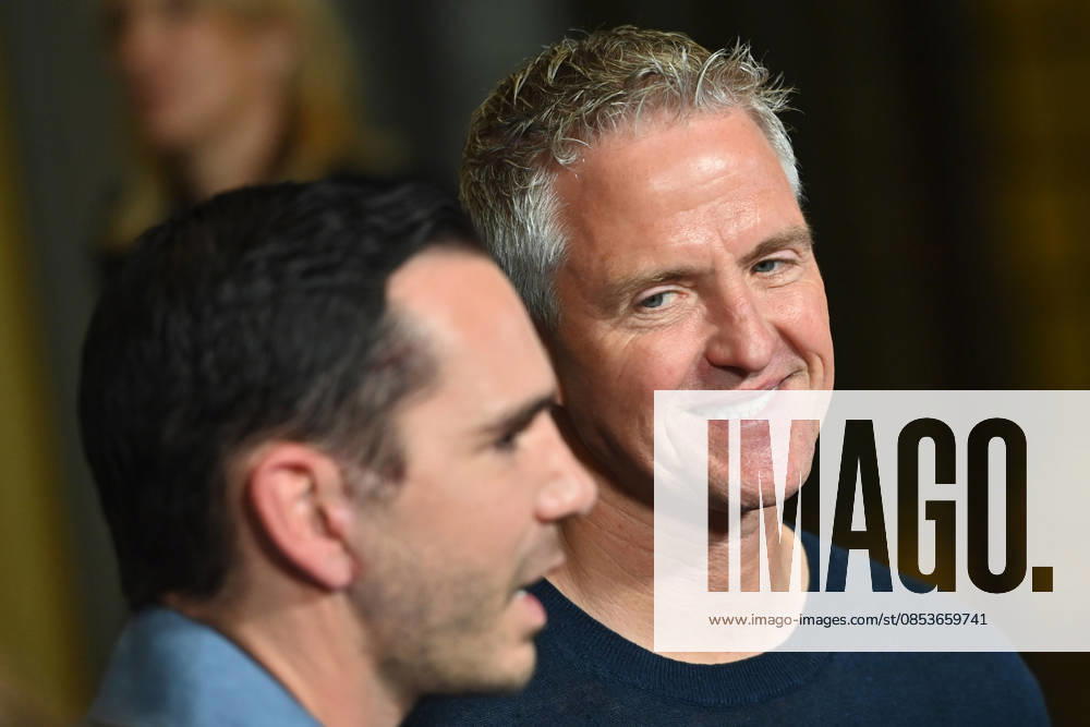 V re Ralf SCHUMACHER with partner Etienne BOUSQUET CASSAGNE Munich program presentation SKY SPOTLIGHT, Sky Originals on 15 04 2026 at the Hotel Bayerischer Hof